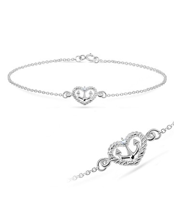 Heart Anchor with Tiny CZ Silver Anklet ANK-195